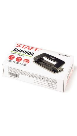 Дырокол STAFF, металлический, на 10 листов, без линейки, черный, 224647