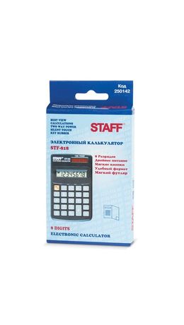 Калькулятор STAFF карманный STF-818, 8 разрядов, двойное питание, 102х62 мм, 250142