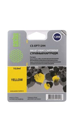 Картридж струйный CACTUS (CS-EPT1294) для EPSON Stylus B42WD/BX305W/BX625WD, желтый