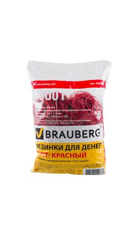 Резинки для денег BRAUBERG, 1000 г, красные, натуральный каучук, 440101