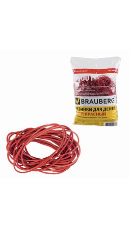 Резинки для денег BRAUBERG, 1000 г, красные, натуральный каучук, 440101