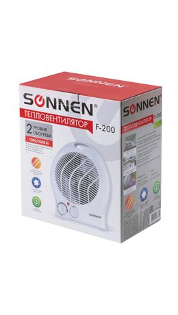 Тепловентилятор SONNEN F-200, 1000/2000 Вт, 2 режима работы, белый, 453493