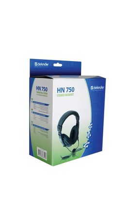 Наушники с микрофоном (гарнитура) DEFENDER HN-750, проводная, 2 м, стерео с оголовьем, регулятор громкости, 63750