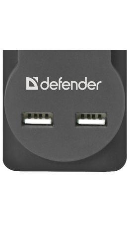 Сетевой фильтр DEFENDER DFS 753, 5 розеток, 2 разъема USB, 3 м, черный, 99753