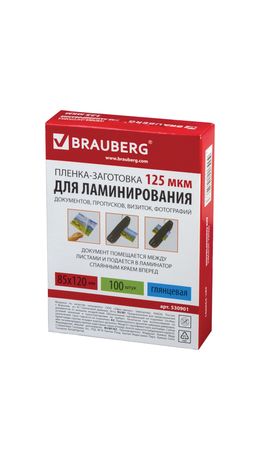 Пленки-заготовки для ламинирования BRAUBERG, комплект 100 шт., 85х120 мм, 125 мкм, 530901