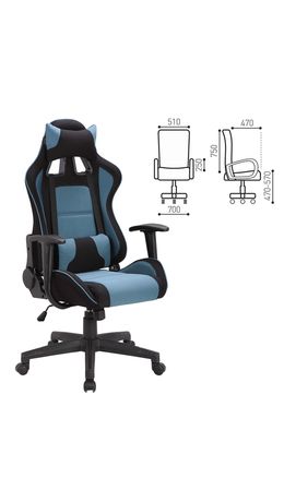 Кресло компьютерное BRABIX GT Racer GM-100, две подушки, ткань, черное/голубое, XXXXX