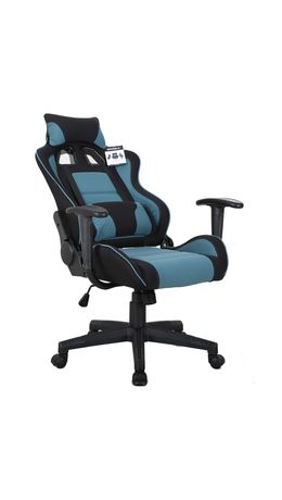 Кресло компьютерное BRABIX GT Racer GM-100, две подушки, ткань, черное/голубое, XXXXX