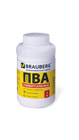 Клей ПВА BRAUBERG, 1 кг, универсальный (бумага, картон, дерево), 600983
