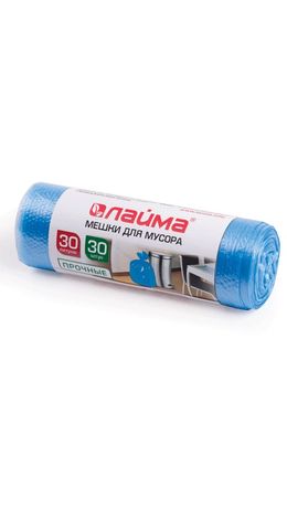 Мешки для мусора 30 л, синие, в рулоне 30 шт., ПНД, 10 мкм, 50х60 см (±5%), прочные, ЛАЙМА, 601378