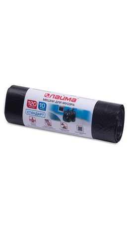 Мешки для мусора 120 л, черные, в рулоне 10 шт., ПНД, 14 мкм, 70х110 см (±5%), стандарт, ЛАЙМА, 601385